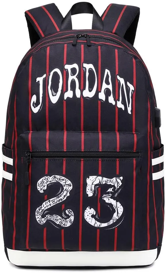Basketball Player 23 Backpack Laptop Travel Bag Men's Women's Teenage Schoolbag (Black-Red)