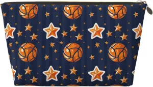 Basketballs and Stars Makeup Bag Waterproof Cosmetic Bag Organizer Small Make Up Zipper Pouch Portable Travel Toiletry Bag for Women Girls