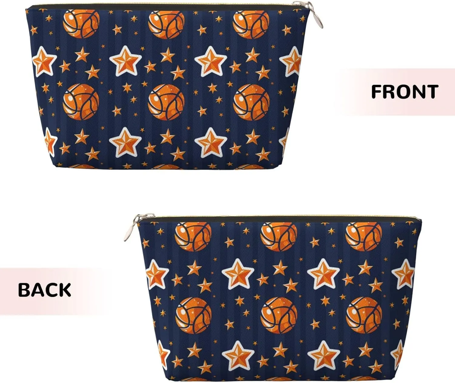 Basketballs and Stars Makeup Bag Waterproof Cosmetic Bag Organizer Small Make Up Zipper Pouch Portable Travel Toiletry Bag for Women Girls