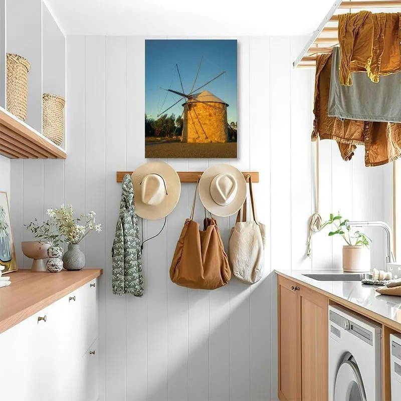 Bathroom Wall Art Windmill at sunset mountain landscape Old windmill top the mountain Pictures Wall Decor Framed Canvas Wall Art for Bedroom Artwork Paintings Living Room Kitchen Farmhouse 16x20