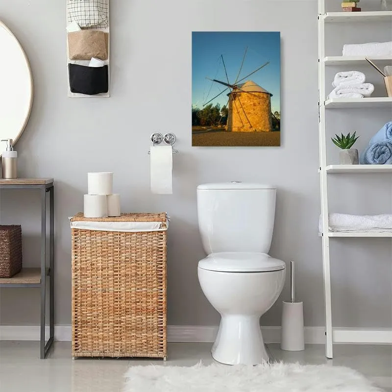 Bathroom Wall Art Windmill at sunset mountain landscape Old windmill top the mountain Pictures Wall Decor Framed Canvas Wall Art for Bedroom Artwork Paintings Living Room Kitchen Farmhouse 16x20