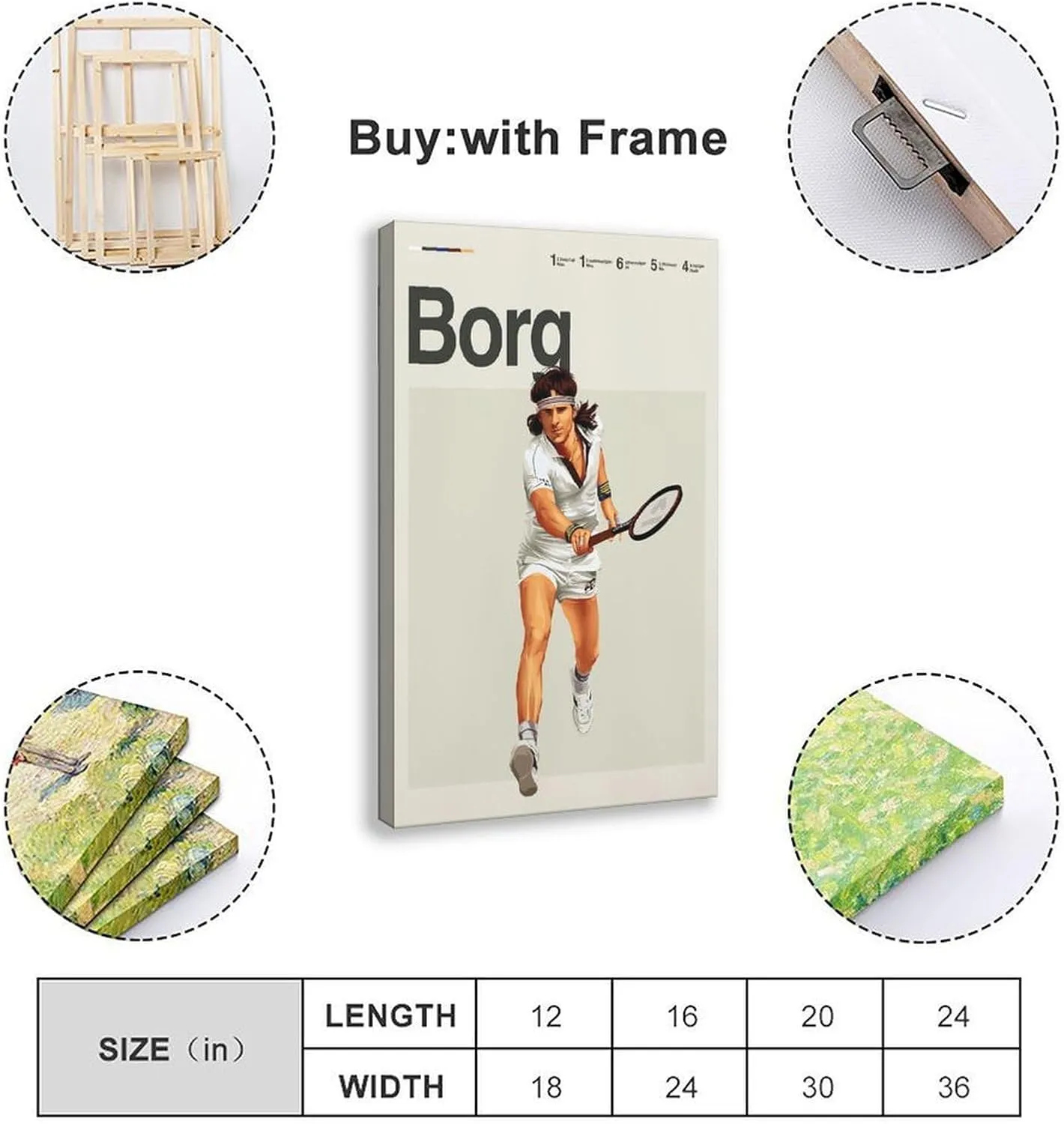 BAVIEN Bjorn Borg Poster Tennis Picture Canvas Poster Wall Art Decor Print Picture Paintings for Living Room Bedroom Decoration Frame:24x36inch(60x90cm)