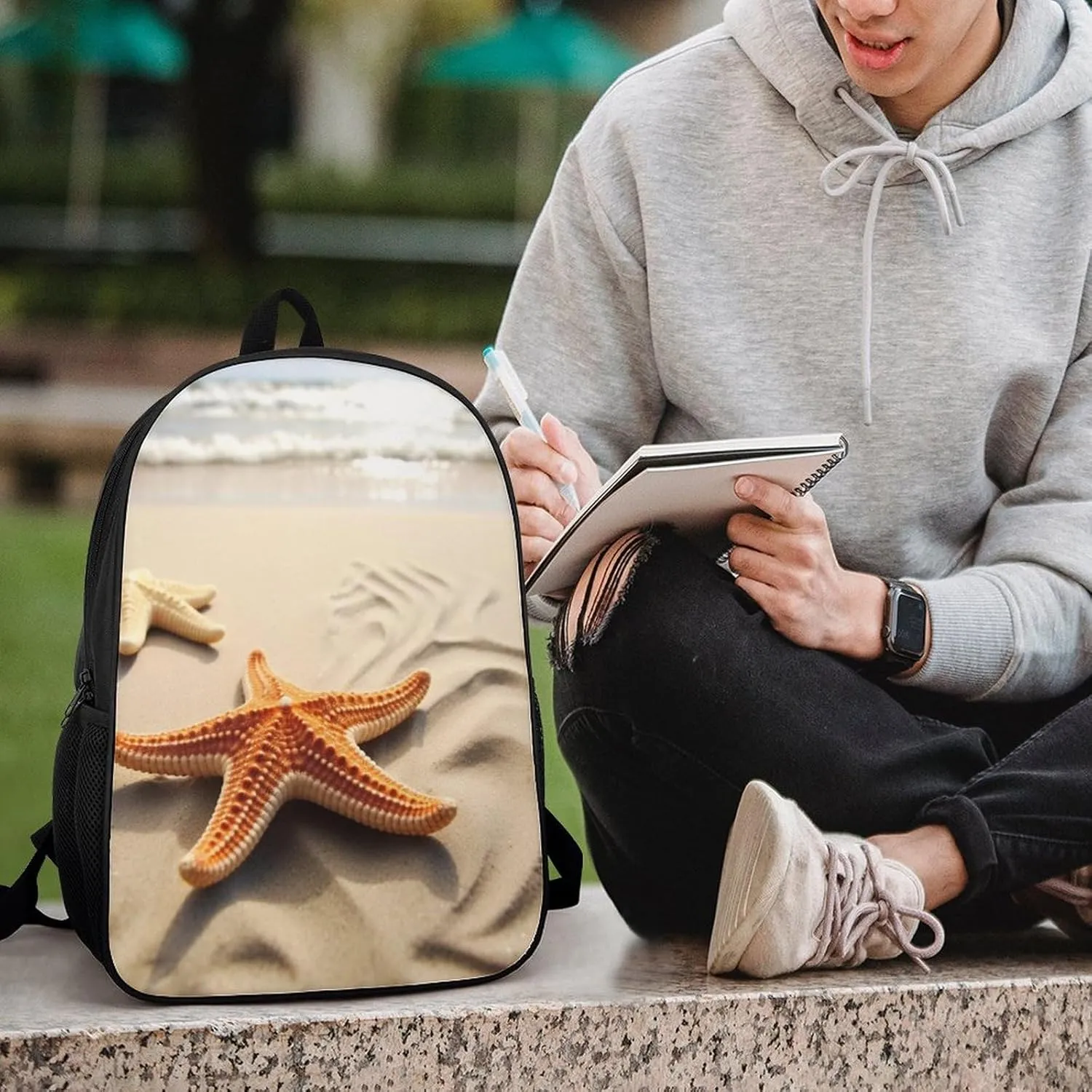 Beach Landscape Backpack, Laptop Backpack for Men, 17 Inch Travel Hiking Daypack, Casual Backpack