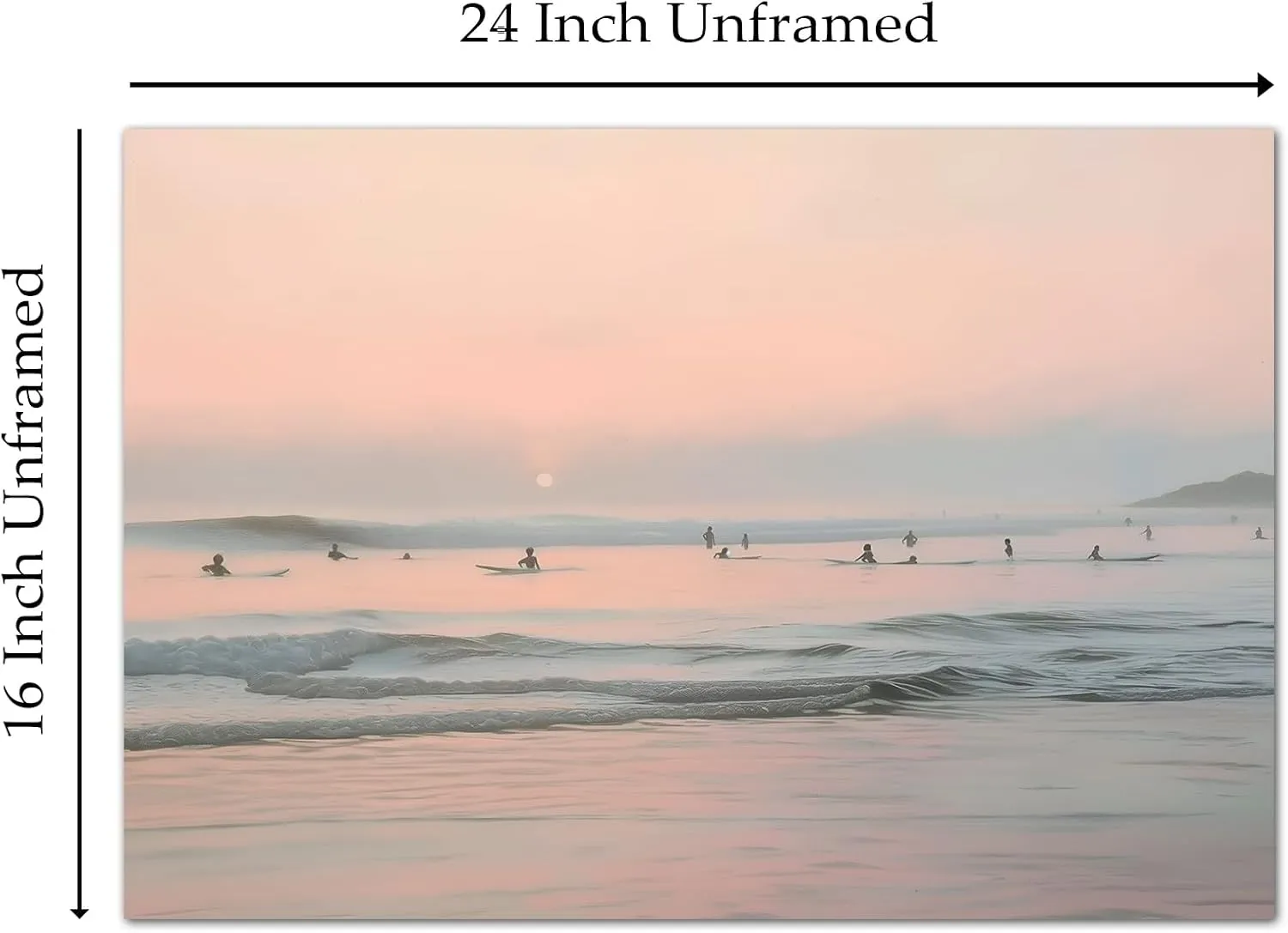Beach Sunset Painting Vintage Ocean Picture Surfing Canvas Wall Art Pink Coastal Prints Abstract Sunset Painting Vintage Beach Artwork Ocean Waves Wall Art Coastal Surf Poster for Walls 16x24in No Frame