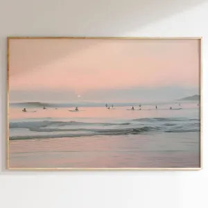 Beach Sunset Painting Vintage Ocean Picture Surfing Canvas Wall Art Pink Coastal Prints Abstract Sunset Painting Vintage Beach Artwork Ocean Waves Wall Art Coastal Surf Poster for Walls 16x24in No Frame