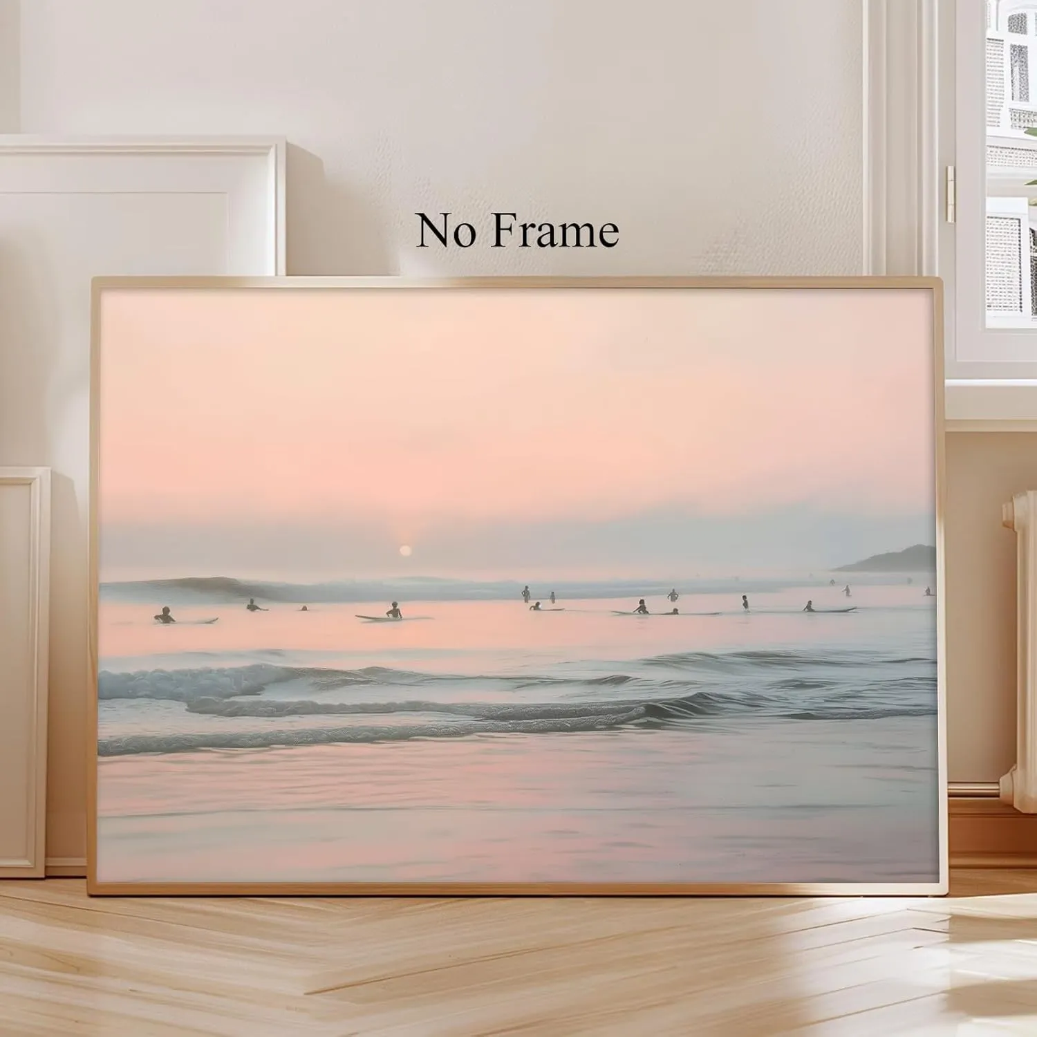 Beach Sunset Painting Vintage Ocean Picture Surfing Canvas Wall Art Pink Coastal Prints Abstract Sunset Painting Vintage Beach Artwork Ocean Waves Wall Art Coastal Surf Poster for Walls 16x24in No Frame