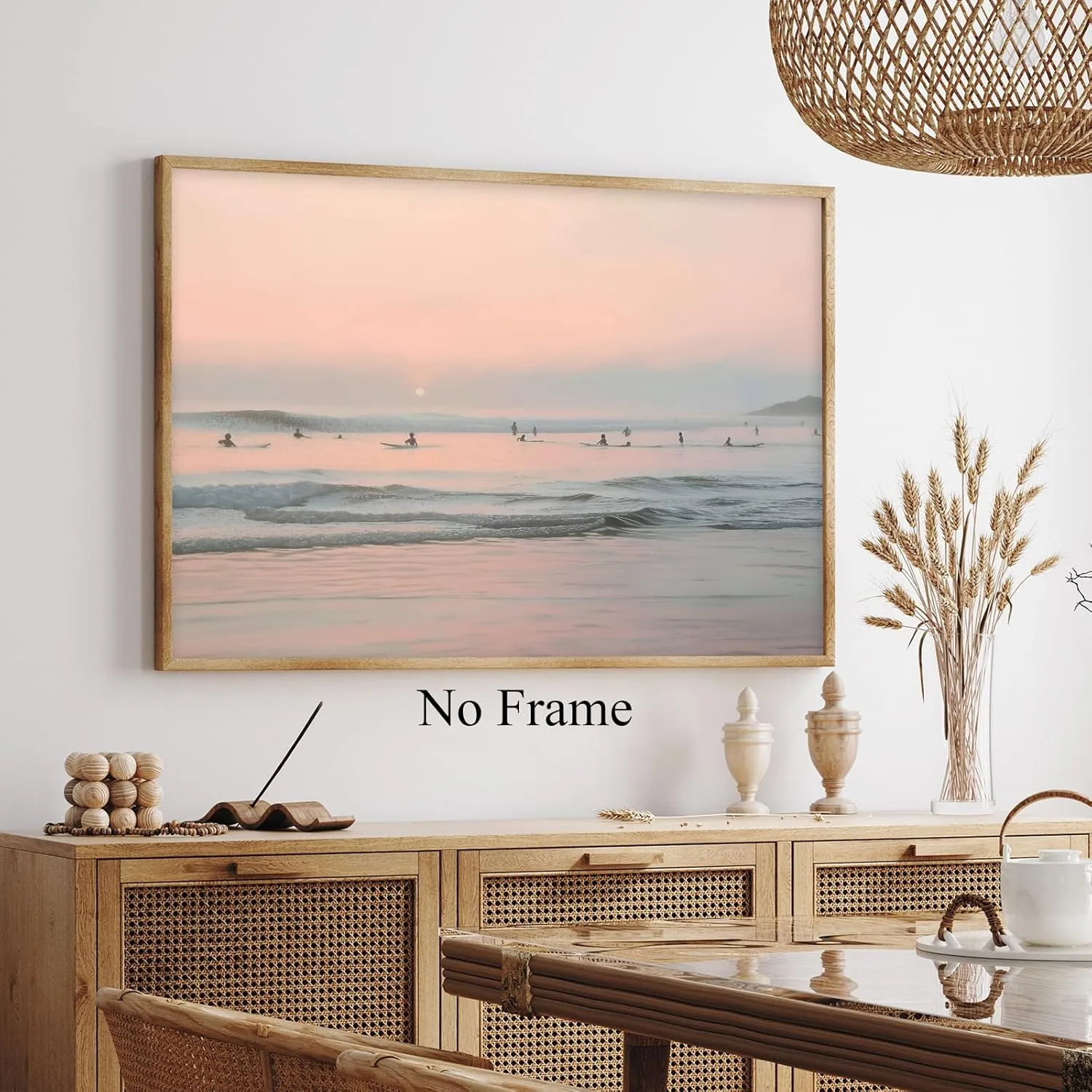 Beach Sunset Painting Vintage Ocean Picture Surfing Canvas Wall Art Pink Coastal Prints Abstract Sunset Painting Vintage Beach Artwork Ocean Waves Wall Art Coastal Surf Poster for Walls 16x24in No Frame