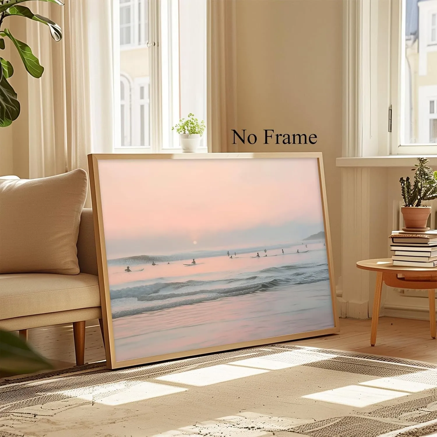 Beach Sunset Painting Vintage Ocean Picture Surfing Canvas Wall Art Pink Coastal Prints Abstract Sunset Painting Vintage Beach Artwork Ocean Waves Wall Art Coastal Surf Poster for Walls 16x24in No Frame