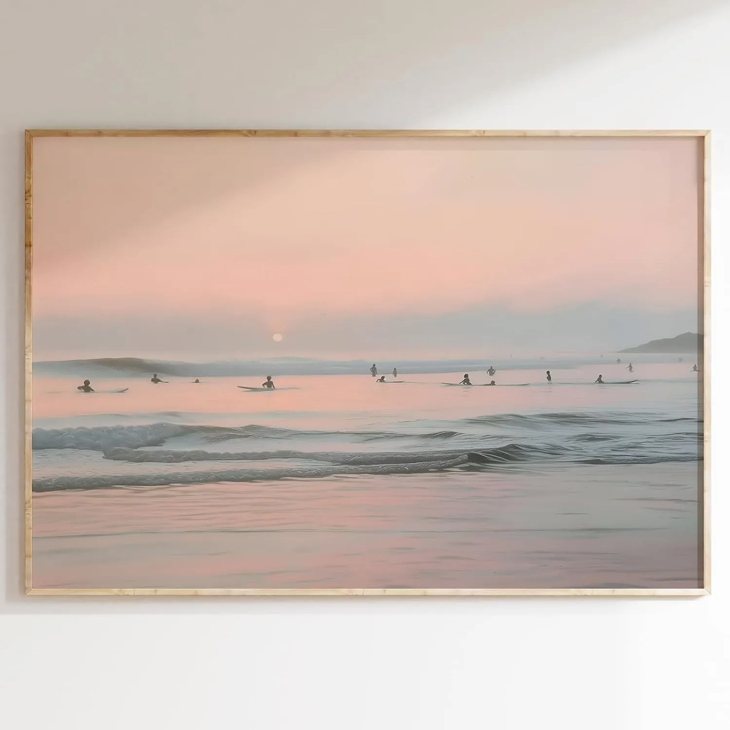 Beach Sunset Painting Vintage Ocean Picture Surfing Canvas Wall Art Pink Coastal Prints Abstract Sunset Painting Vintage Beach Artwork Ocean Waves Wall Art Coastal Surf Poster for Walls 16x24in No Frame