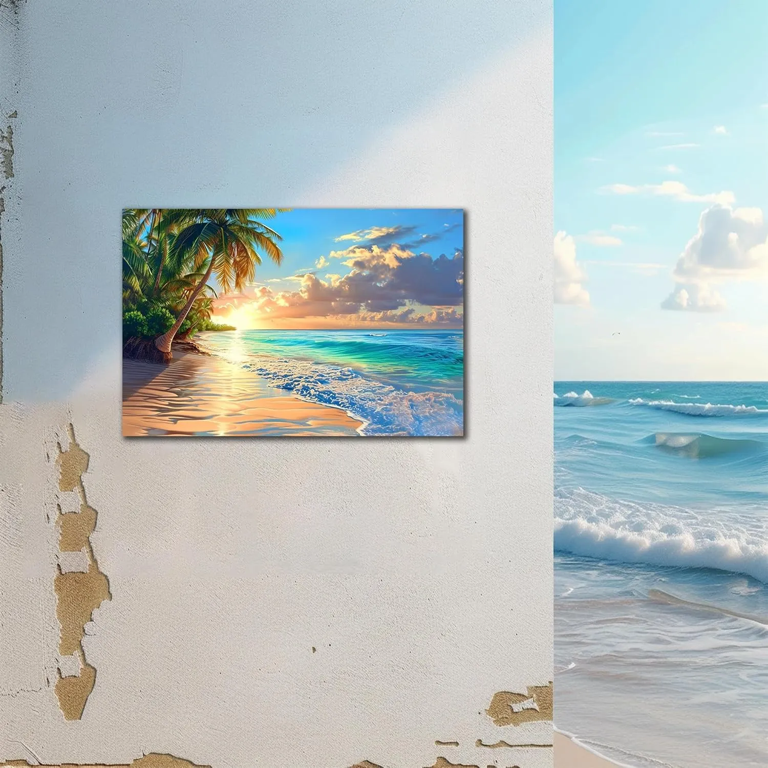 Beach Sunset Pictures Canvas Wall Art For Living Room Bedroom Wall Decor,Sunset Wall Art Print Paintings For Home Decor,Morden Artwork Palm Cloud Canvas Art Waterproof Ready To Hang 12x18 Inch