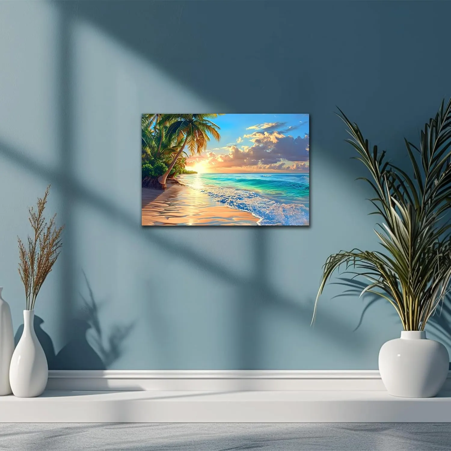 Beach Sunset Pictures Canvas Wall Art For Living Room Bedroom Wall Decor,Sunset Wall Art Print Paintings For Home Decor,Morden Artwork Palm Cloud Canvas Art Waterproof Ready To Hang 12x18 Inch
