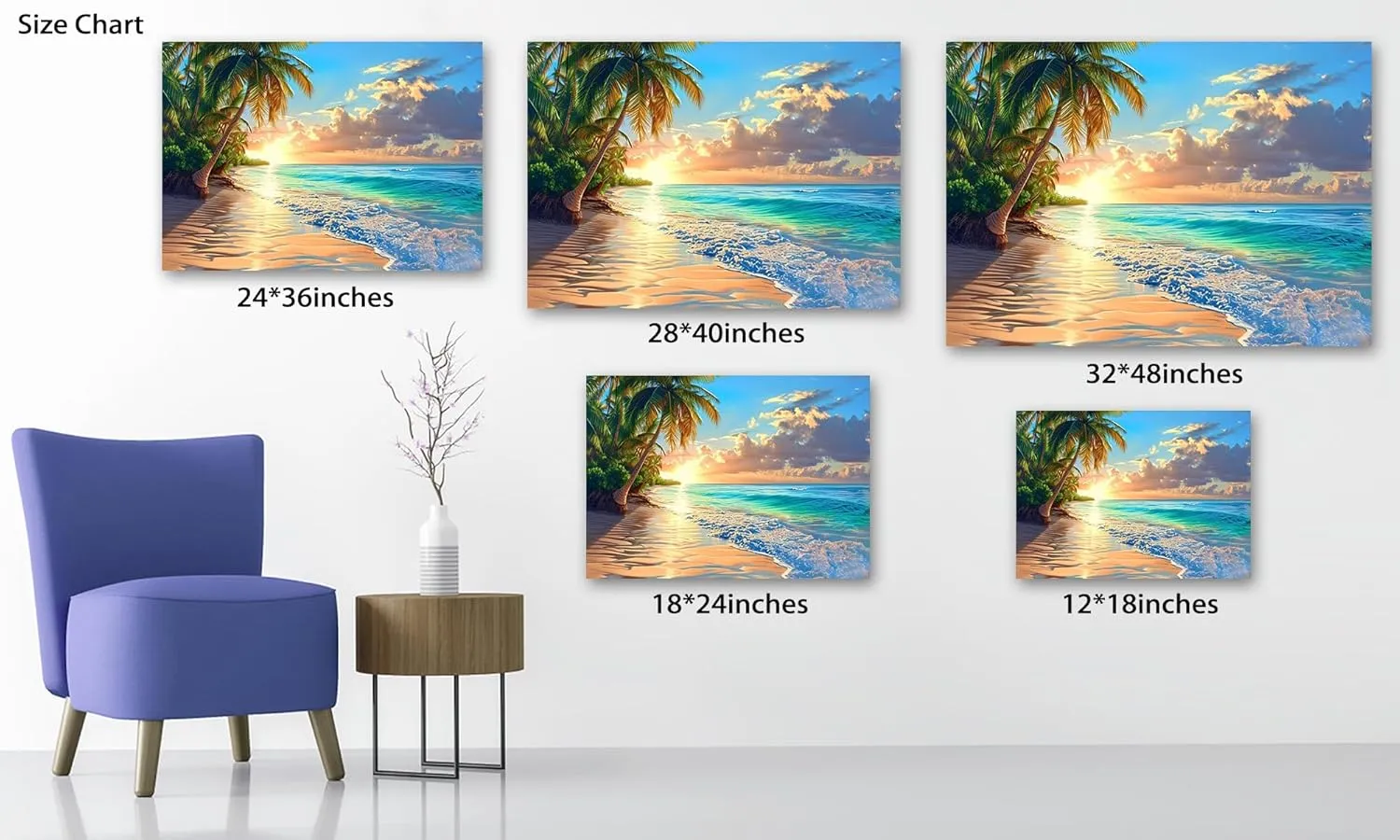 Beach Sunset Pictures Canvas Wall Art For Living Room Bedroom Wall Decor,Sunset Wall Art Print Paintings For Home Decor,Morden Artwork Palm Cloud Canvas Art Waterproof Ready To Hang 12x18 Inch