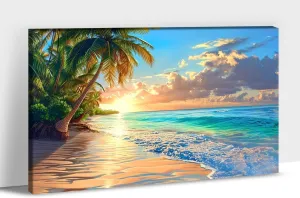 Beach Sunset Pictures Canvas Wall Art For Living Room Bedroom Wall Decor,Sunset Wall Art Print Paintings For Home Decor,Morden Artwork Palm Cloud Canvas Art Waterproof Ready To Hang 12x18 Inch