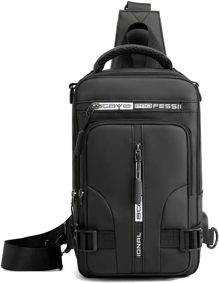 Bealin Waterproof Sling Bag Crossbody Backpack for Men Women Multipurpose Waist Pack with USB Charging Port for Hiking Walking Black