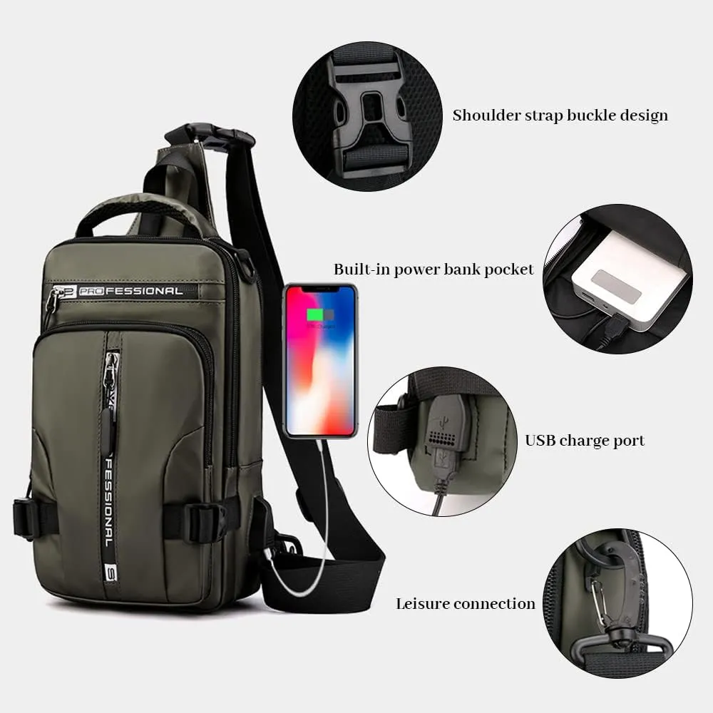 Bealin Waterproof Sling Bag Crossbody Backpack for Men Women Multipurpose Waist Pack with USB Charging Port for Hiking Walking Black