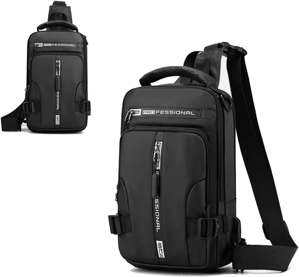 Bealin Waterproof Sling Bag Crossbody Backpack for Men Women Multipurpose Waist Pack with USB Charging Port for Hiking Walking Black