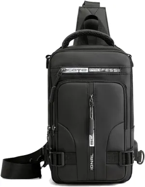 Bealin Waterproof Sling Bag Crossbody Backpack for Men Women Multipurpose Waist Pack with USB Charging Port for Hiking Walking Black