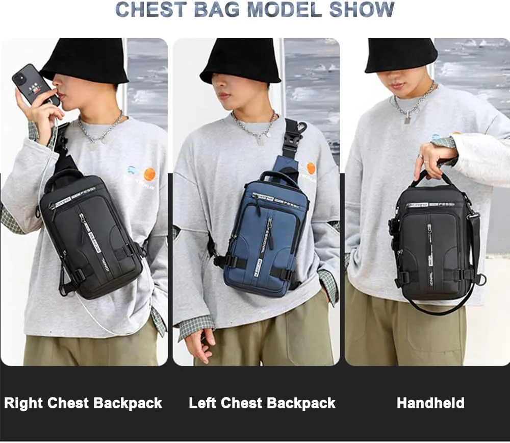 Bealin Waterproof Sling Bag Crossbody Backpack for Men Women Multipurpose Waist Pack with USB Charging Port for Hiking Walking Black