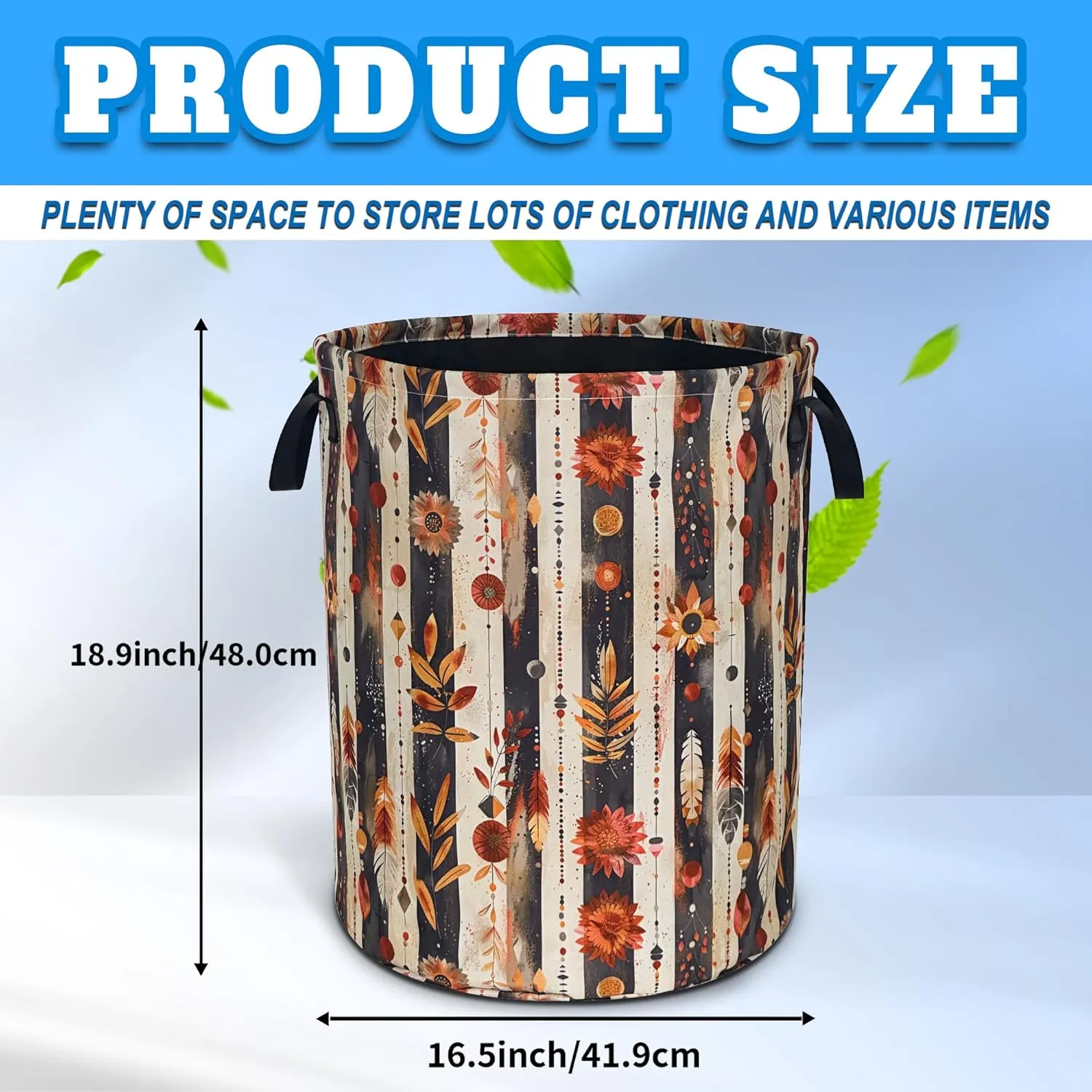 Beautiful Flowers Print Laundry Basket Boho Floral Oxford Cloth Laundry Hamper With Handle Foldable Portable Clothes Storage Basket 18.9 X 16.5 Inch Storage Bag For Laundry Room/Bathroom/Bedroom