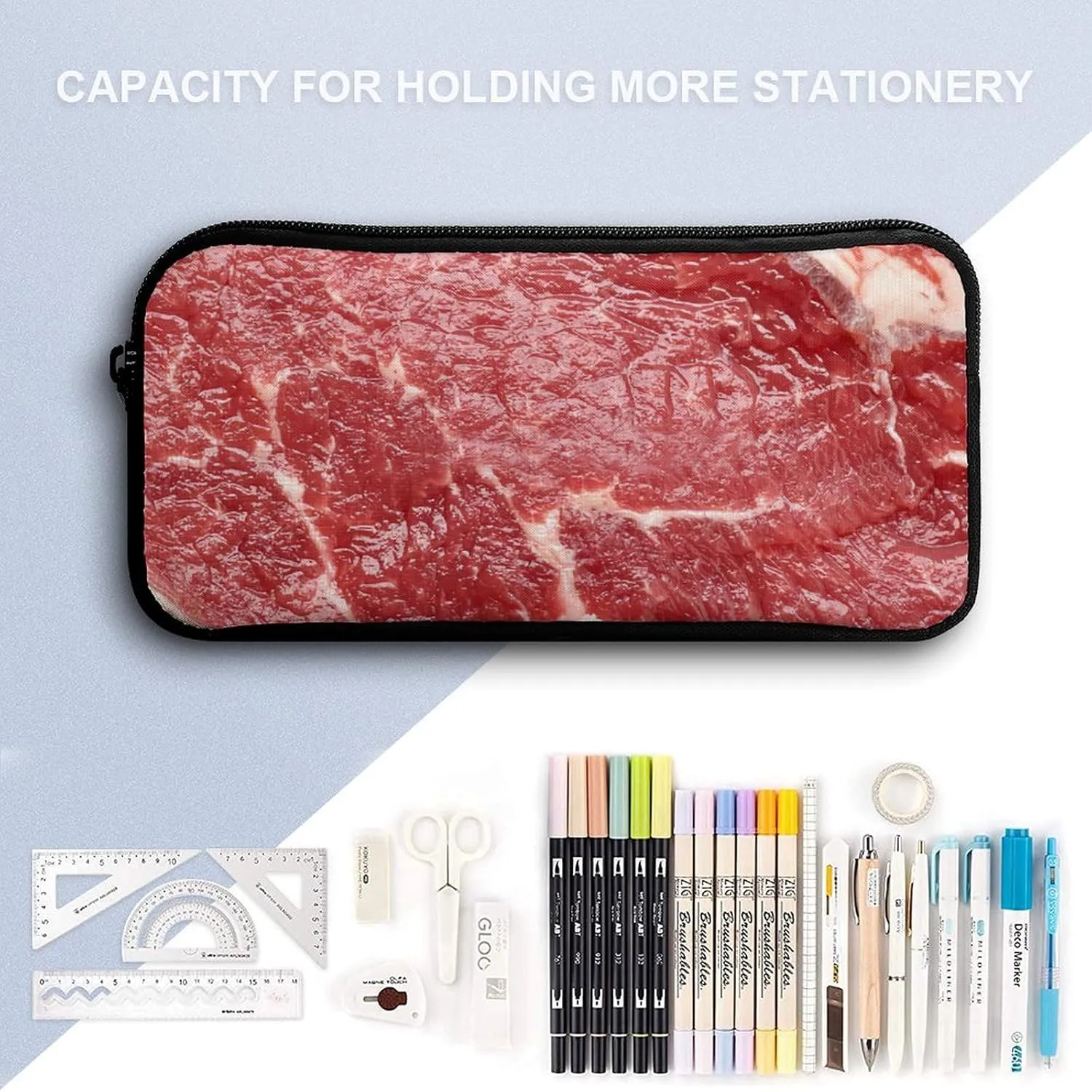 Beef Meat Shoulder Backpack Diagonal Lunch Bag Pencil Case Set