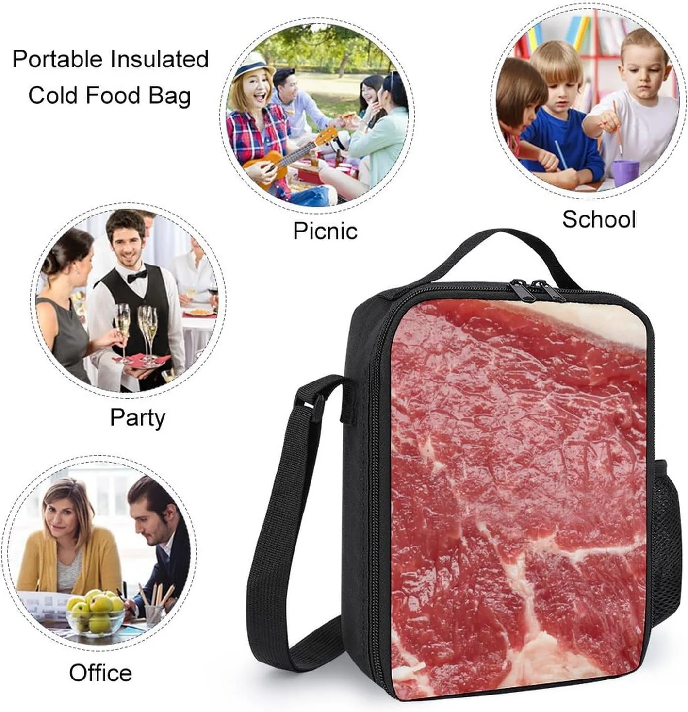 Beef Meat Shoulder Backpack Diagonal Lunch Bag Pencil Case Set