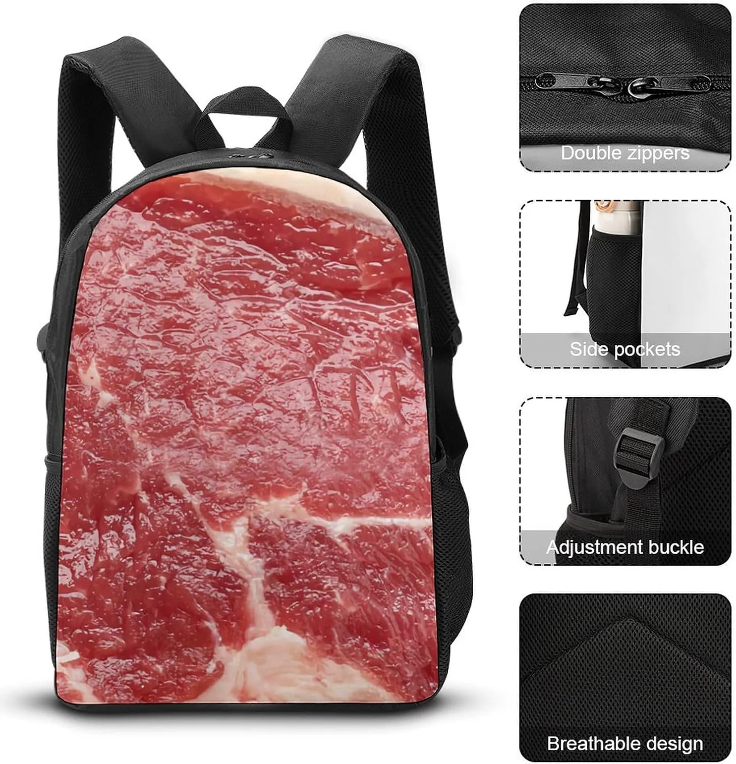 Beef Meat Shoulder Backpack Diagonal Lunch Bag Pencil Case Set
