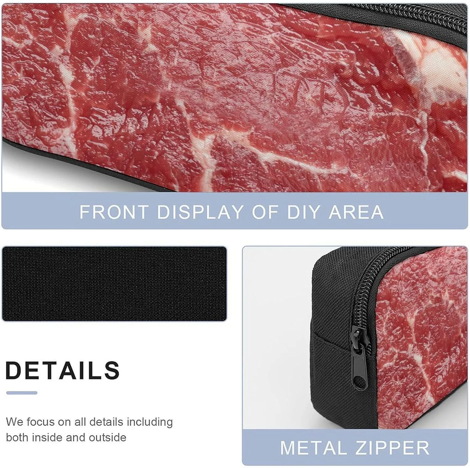 Beef Meat Shoulder Backpack Diagonal Lunch Bag Pencil Case Set