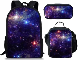 Beginterest Cool School Backpack for Girls Boys Kids Galaxy Backpack Set 3 Pieces with Lunch Box Pencil Case