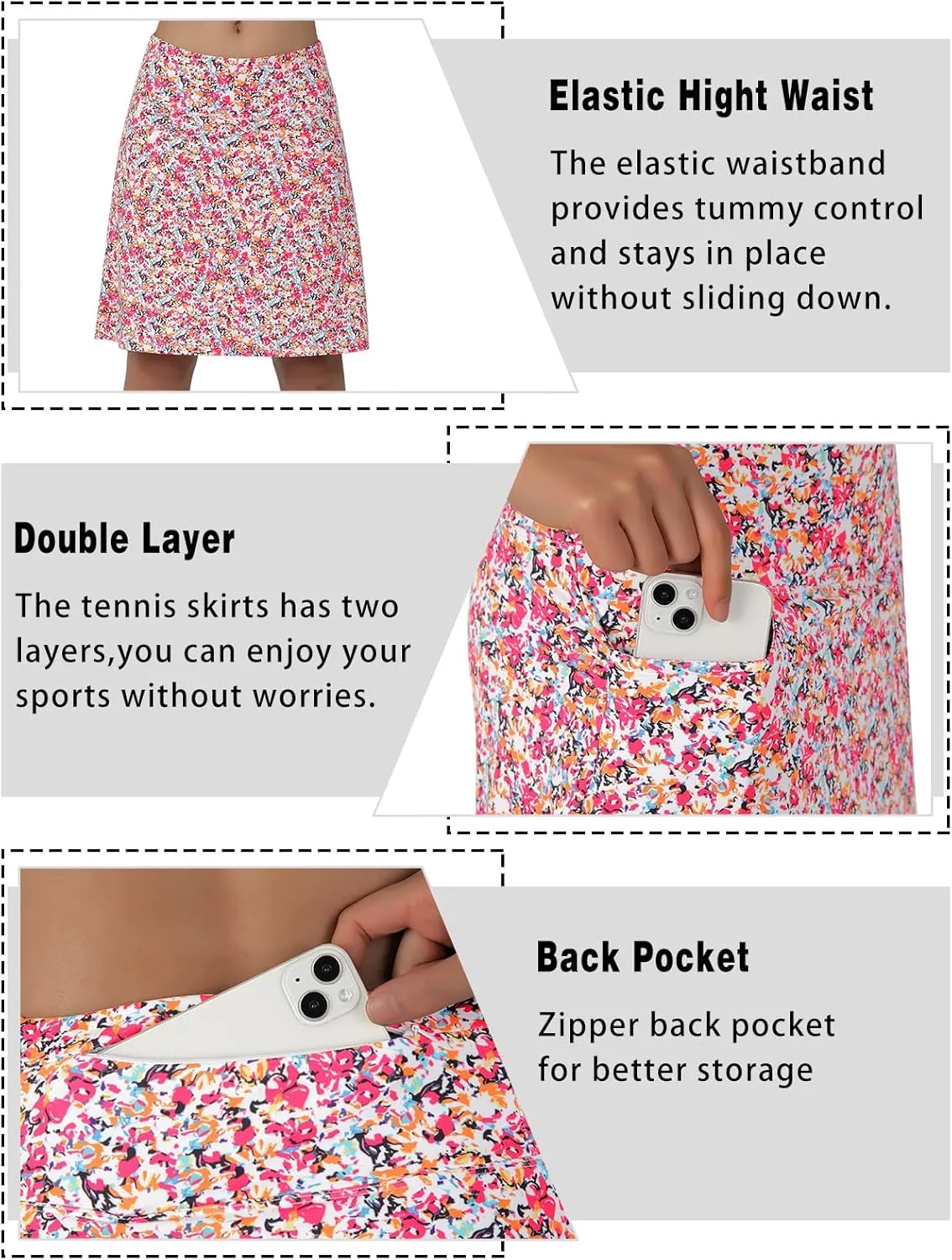 beroy Skorts Skirts for Women,20" Knee Length Skirted for Women,Athletic Skirt with Shorts