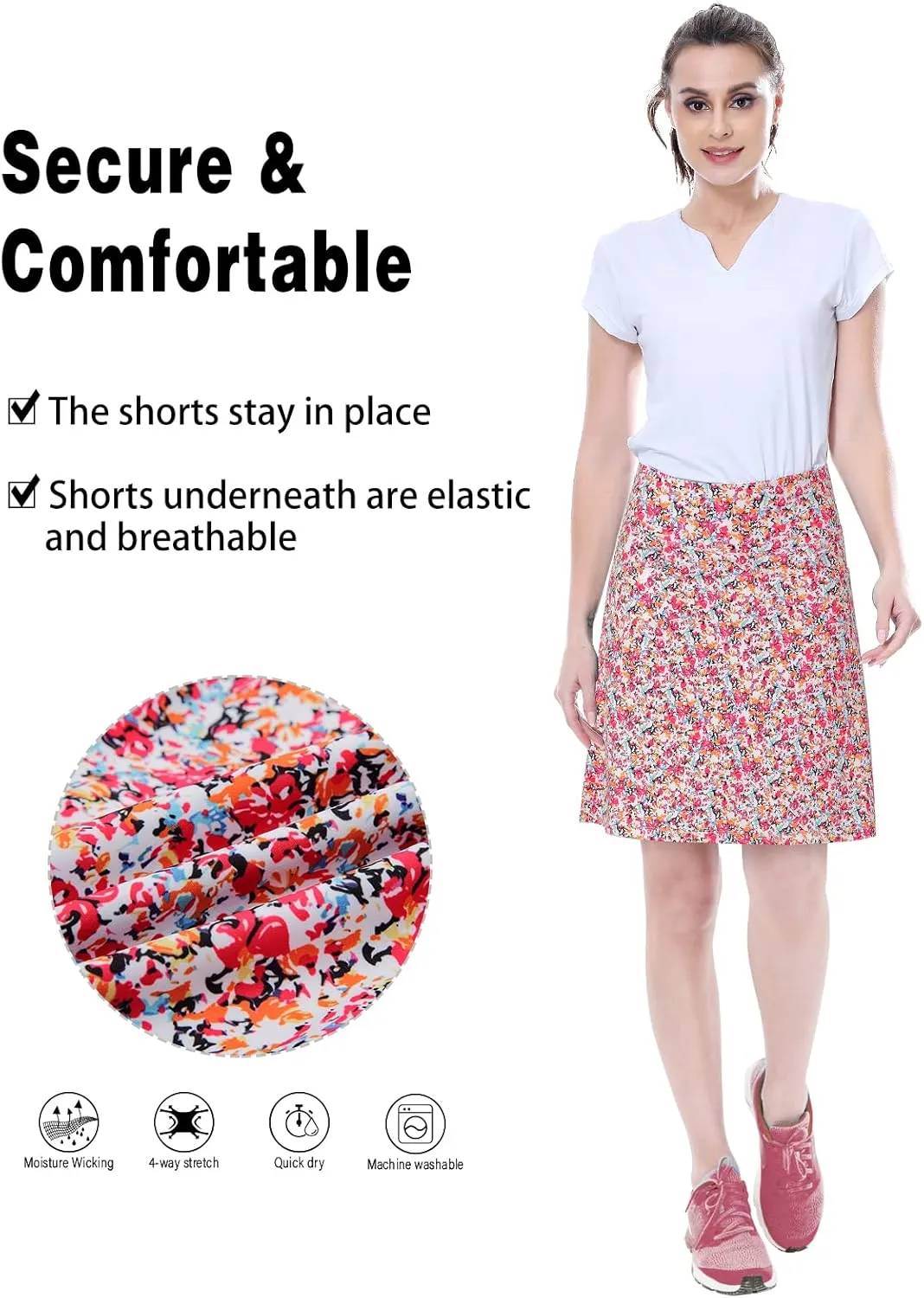 beroy Skorts Skirts for Women,20" Knee Length Skirted for Women,Athletic Skirt with Shorts