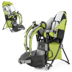 besrey Baby Backpack Carrier, Toddler Hiking Backpack with Safety 3-Height Seat, Adjustable Straps&Waist Belt, Foldable Frame Lightweight Large Capacity Child Carrier for Hiking (Green)