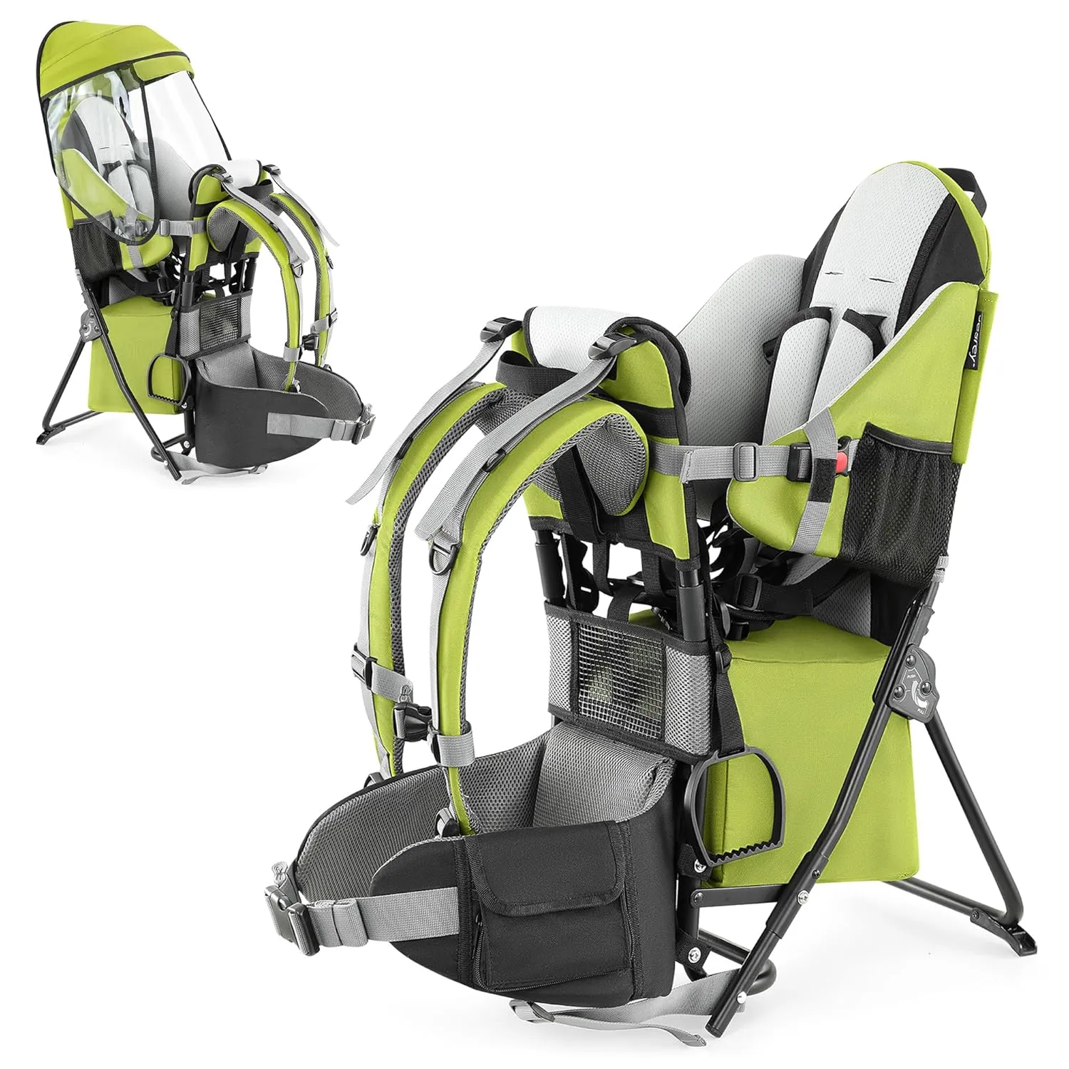 besrey Baby Backpack Carrier, Toddler Hiking Backpack with Safety 3-Height Seat, Adjustable Straps&Waist Belt, Foldable Frame Lightweight Large Capacity Child Carrier for Hiking (Green)
