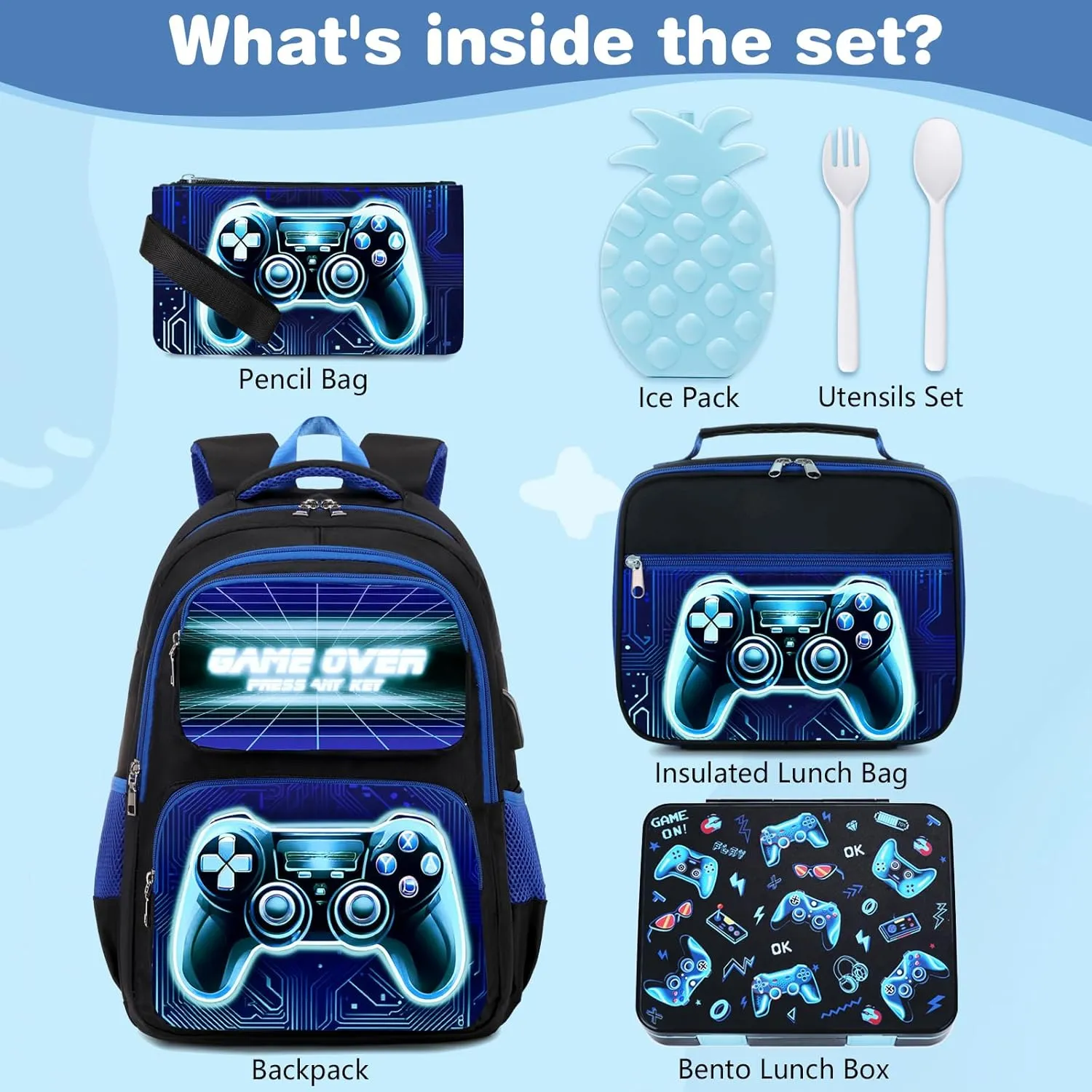 Bevalsa Kids Backpack for Boys Set, Bookbag Set for Kids Elementary School Student