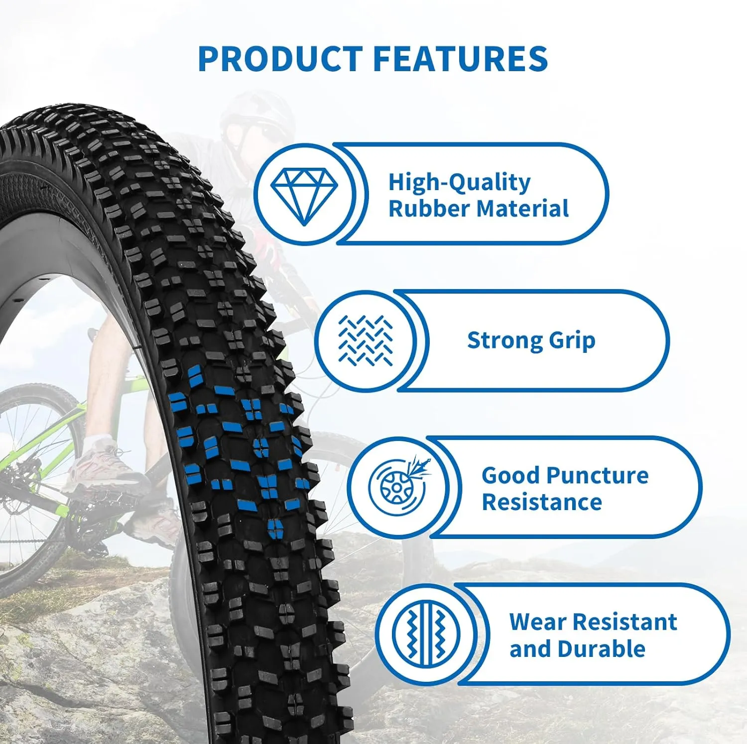 Bike Tires 24x1.95/26x1.95, 2Pack Folding Replacement Bike Tire for Mountain Bike, Puncture-Resistant Bicycle Tires and Bike Tubes 24/26x1.75-2.125 in, with 4PCS Tire Levers and 2 PPU Bike Tire Liner