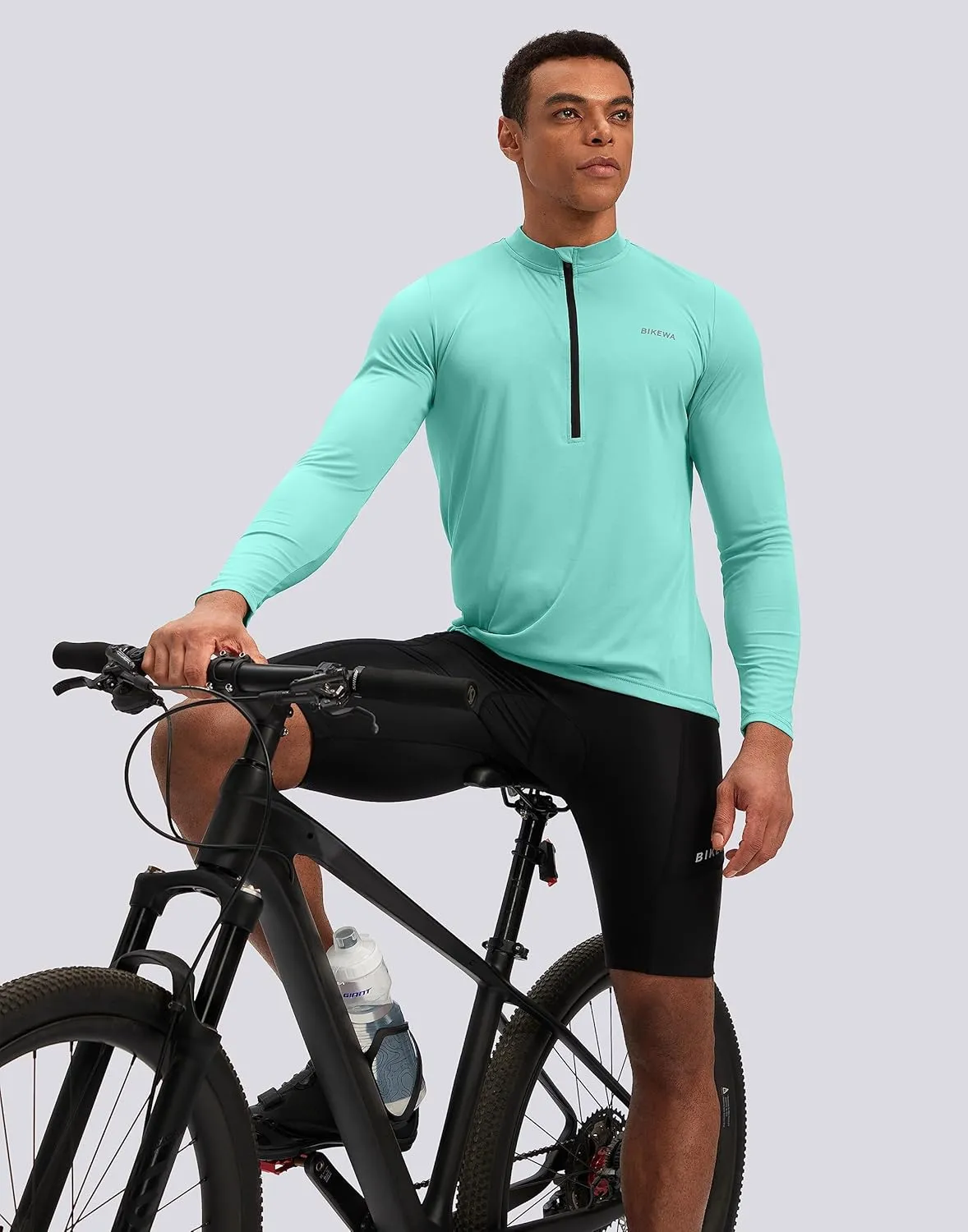 Bikewa Men's Cycling Jersey with 3 1 Rear Zipper Pockets Long Sleeve Moisture Wicking UPF 50  Half Zip Riding Bike Shirts