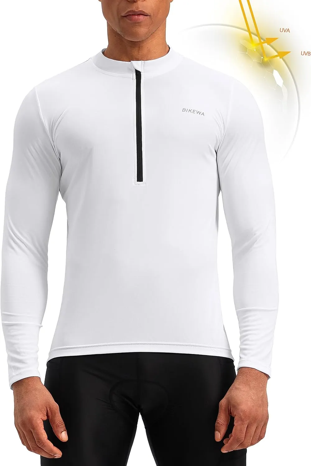 Bikewa Men's Cycling Jersey with 3 1 Rear Zipper Pockets Long Sleeve Moisture Wicking UPF 50  Half Zip Riding Bike Shirts
