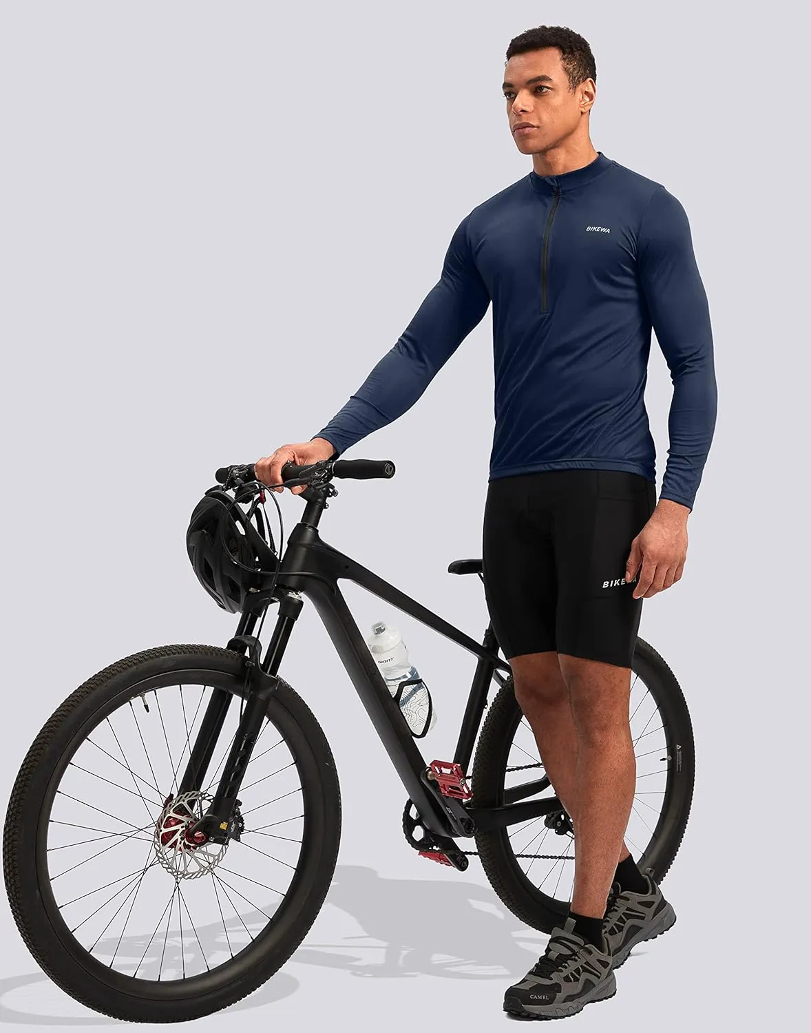 Bikewa Men's Cycling Jersey with 3 1 Rear Zipper Pockets Long Sleeve Moisture Wicking UPF 50  Half Zip Riding Bike Shirts