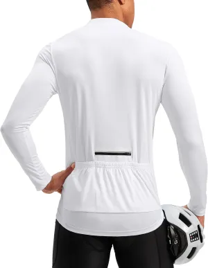 Bikewa Men's Cycling Jersey with 3 1 Rear Zipper Pockets Long Sleeve Moisture Wicking UPF 50  Half Zip Riding Bike Shirts
