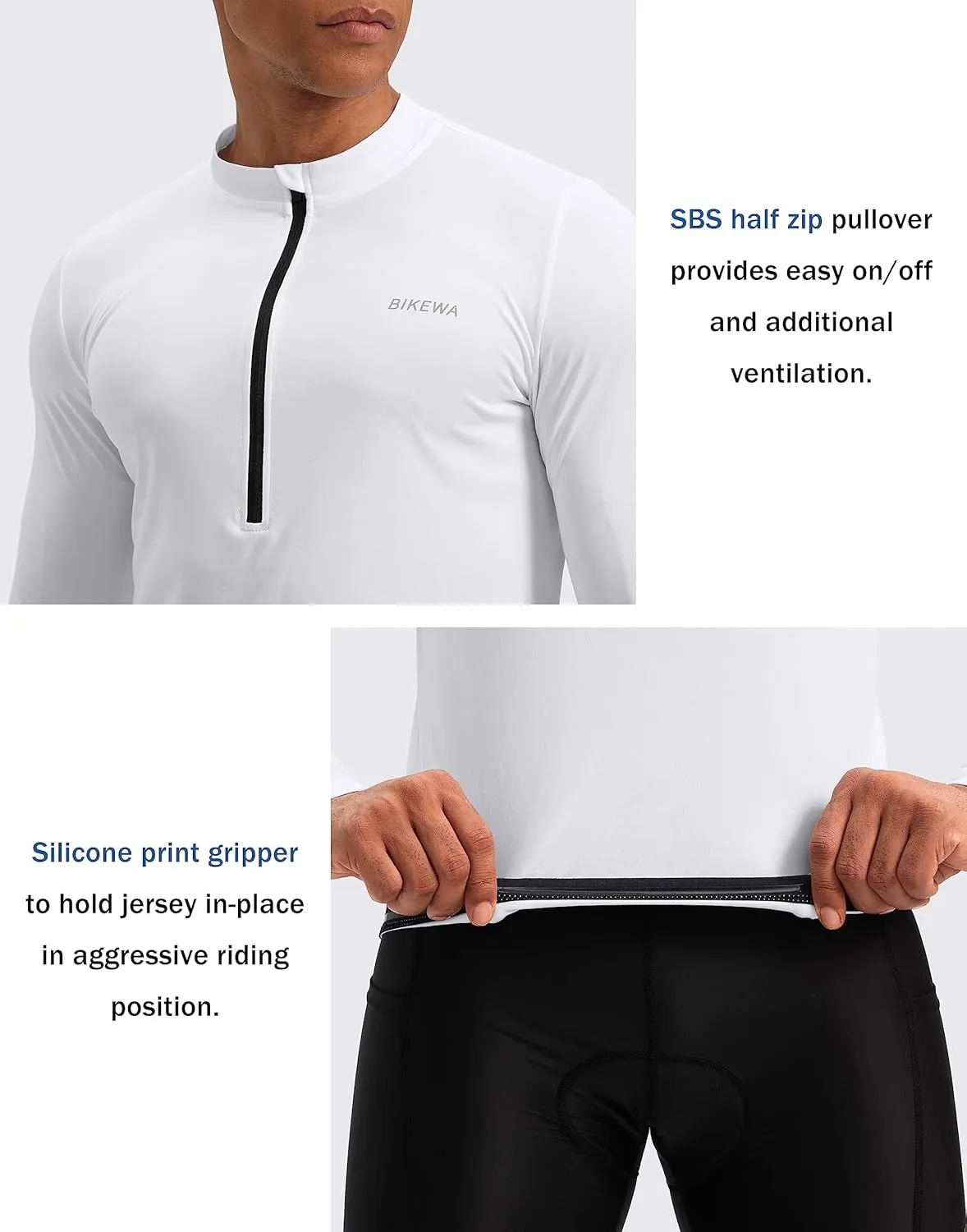 Bikewa Men's Cycling Jersey with 3 1 Rear Zipper Pockets Long Sleeve Moisture Wicking UPF 50  Half Zip Riding Bike Shirts