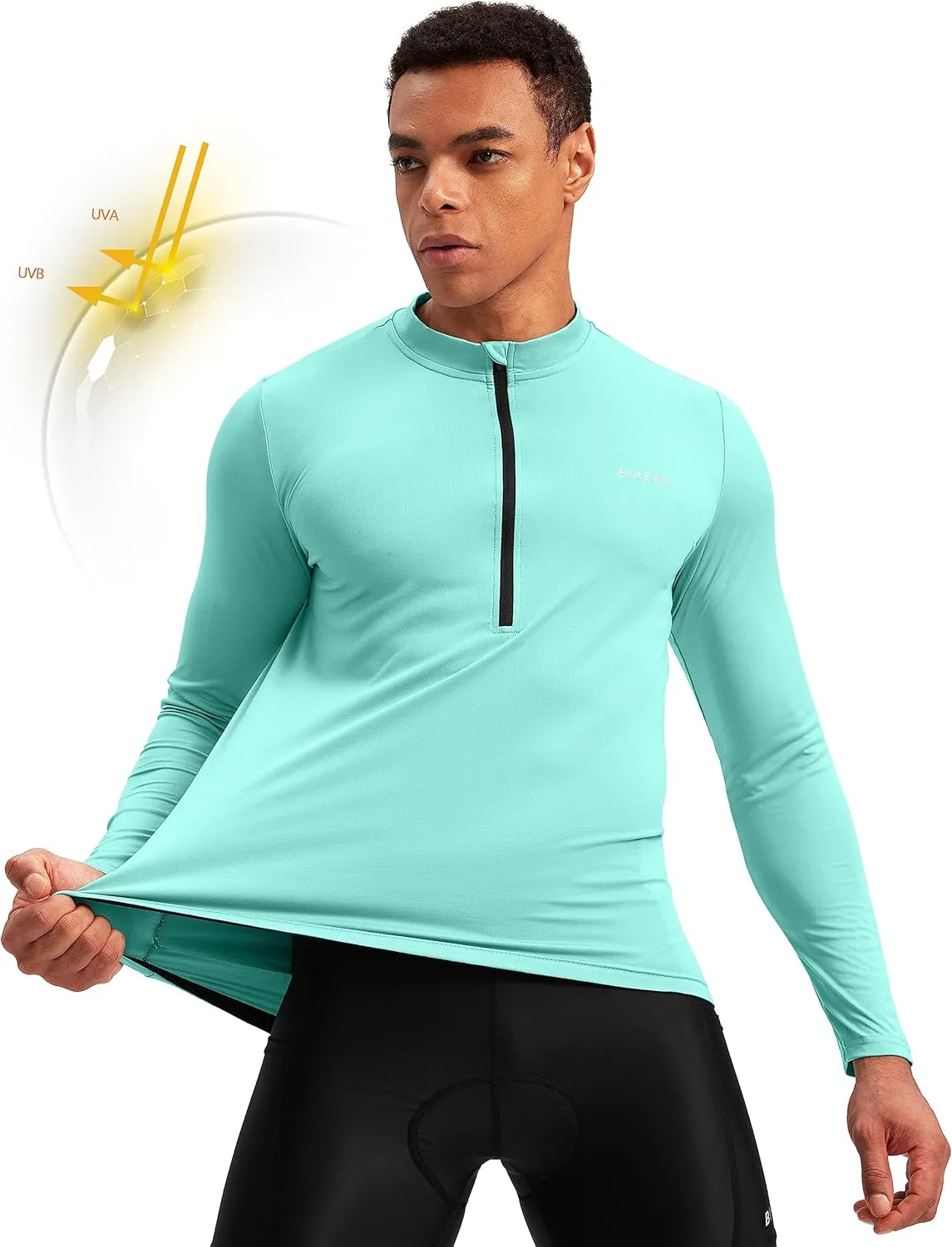 Bikewa Men's Cycling Jersey with 3 1 Rear Zipper Pockets Long Sleeve Moisture Wicking UPF 50  Half Zip Riding Bike Shirts