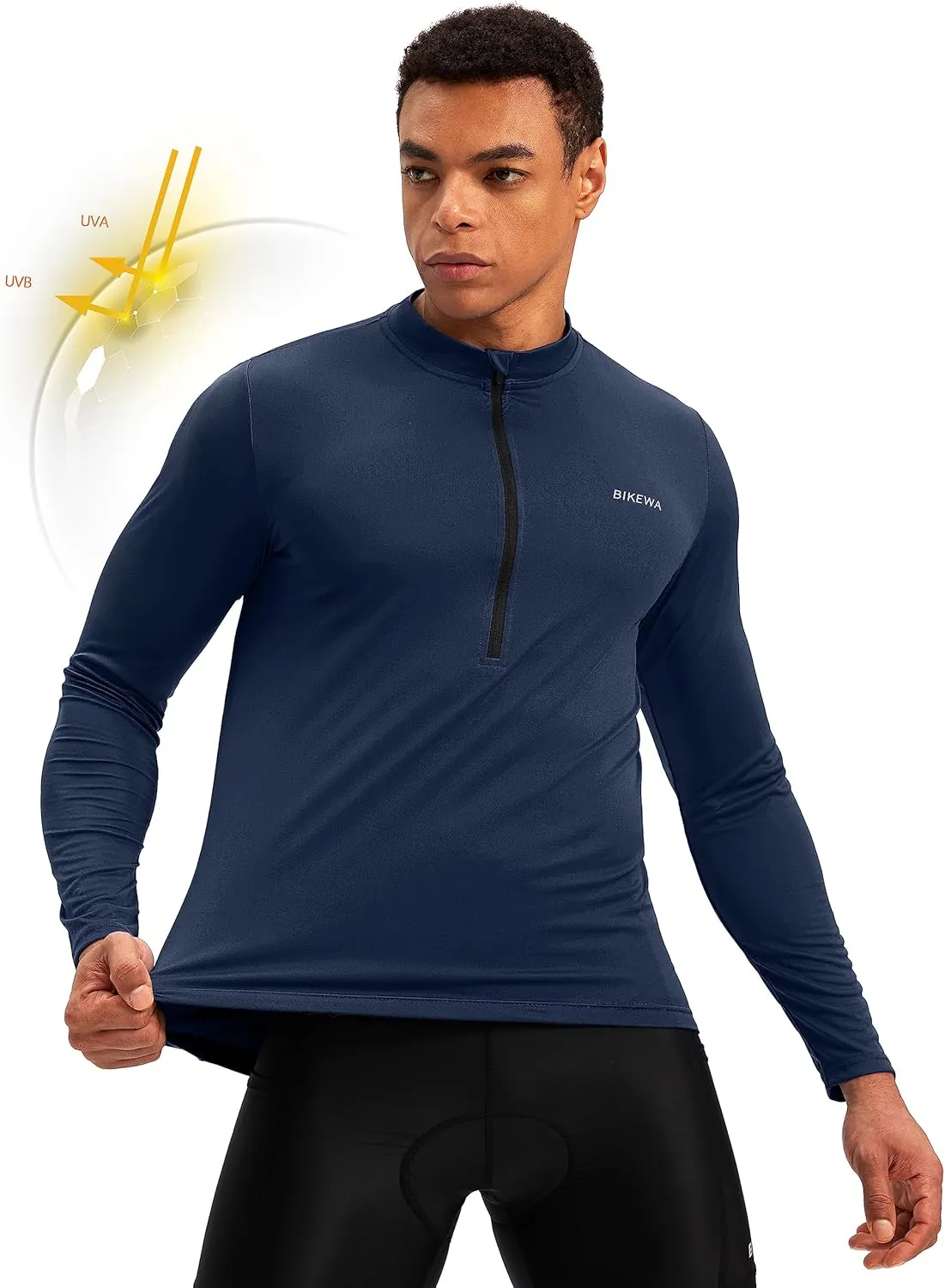 Bikewa Men's Cycling Jersey with 3 1 Rear Zipper Pockets Long Sleeve Moisture Wicking UPF 50  Half Zip Riding Bike Shirts