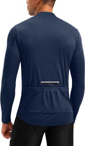 Bikewa Men's Cycling Jersey with 3 1 Rear Zipper Pockets Long Sleeve Moisture Wicking UPF 50  Half Zip Riding Bike Shirts