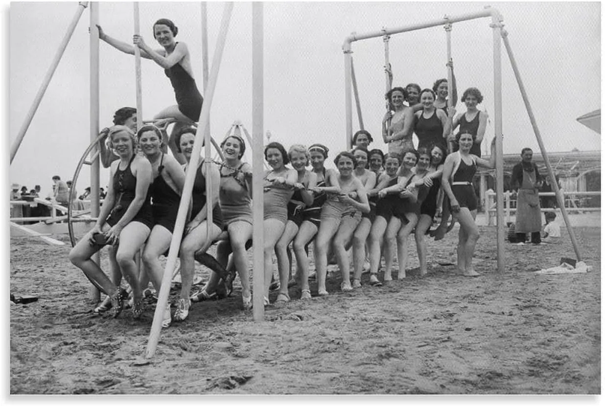 Bikini Hotties Summer Beach Amusement Park Fun Canvas Painting Retro Black And White Photography Art Poster Home Canvas Wall Decoration Canvas Painting Wall Art Poster for Bedroom Living Room Decor 16