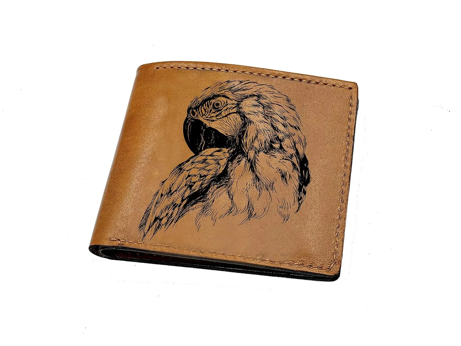Bird pattern leather wallet, customized men wallet, parrot sketch wallet, leather gift for men