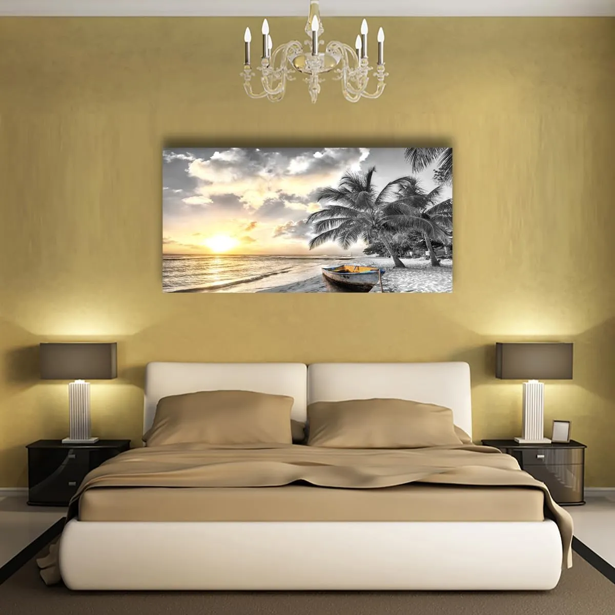 Black and White Beach Pictures Canvas Wall Art for Living room Bedroom Wall Decor,Seascape Wall Art Print Paitnings for home Decor,Morden Artwork Sunset Canvas Art Waterproof Stretched Ready to
