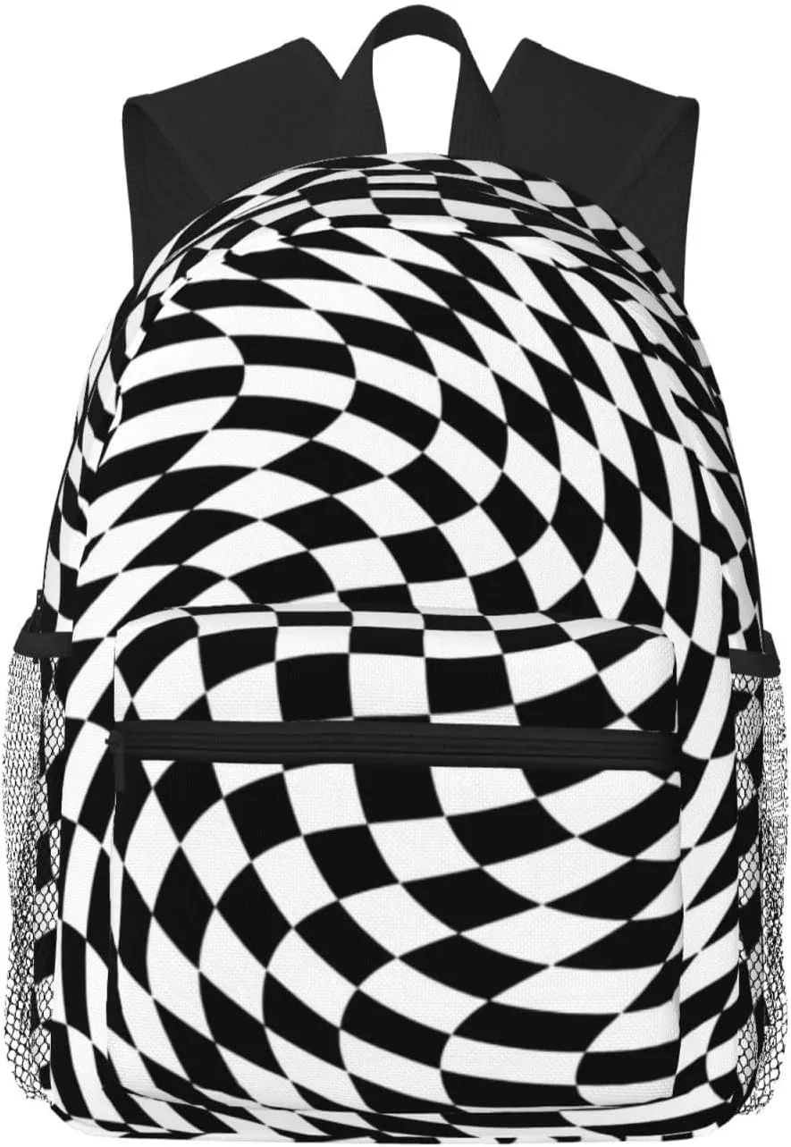 Black And White Checkered Wrap Pattern Lightweight Packable Backpack Travel Casual Hiking Daypack Foldable Backpack For Men Women