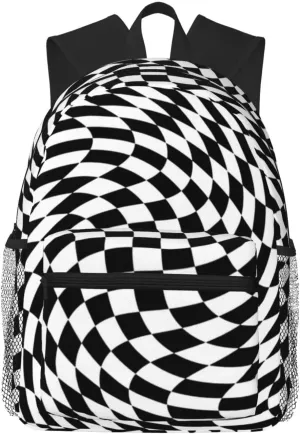 Black And White Checkered Wrap Pattern Lightweight Packable Backpack Travel Casual Hiking Daypack Foldable Backpack For Men Women