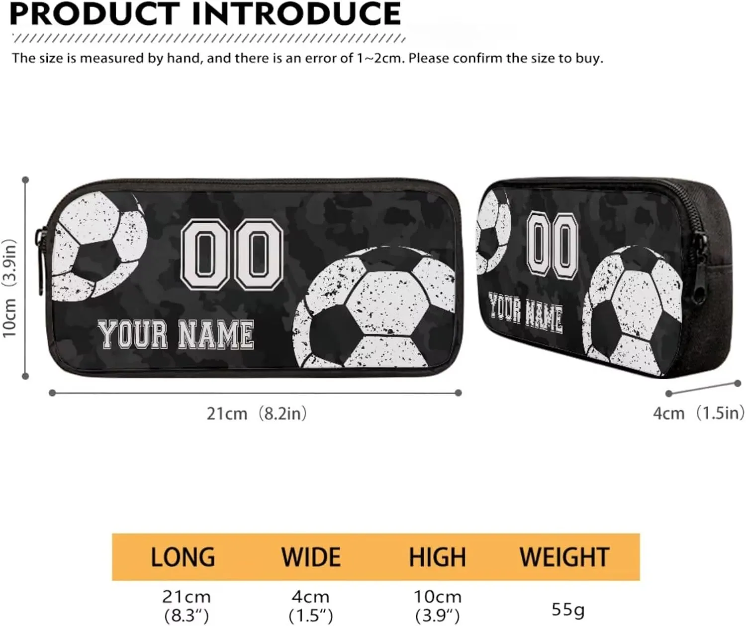 Black Camo Soccer Print Personalized Name & Number 4 PCS School Backpack for Child Casual Soft Kids Preschool Backpack Lunch Box Pencil Bag Water Bottle Carrier