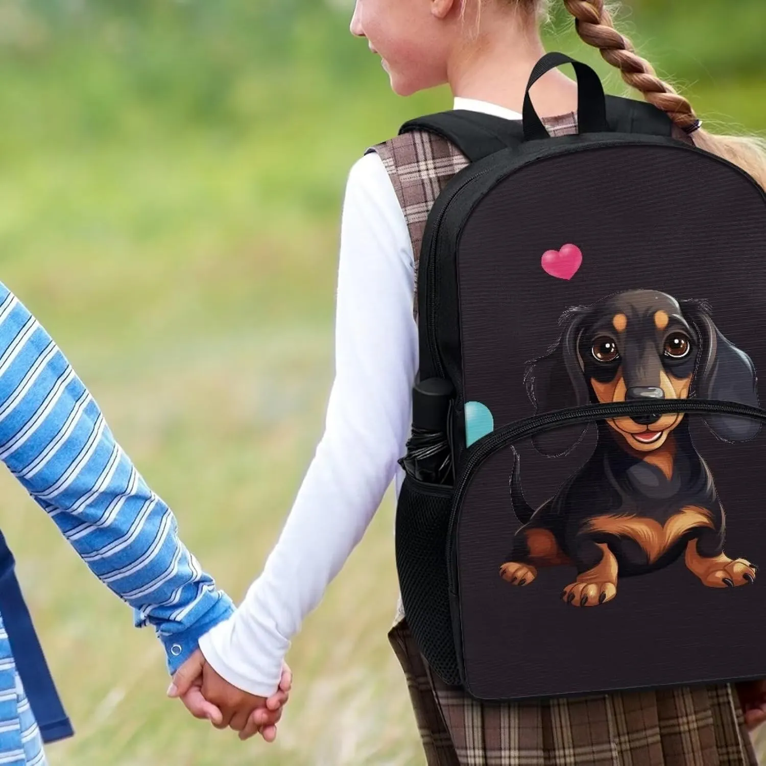 Black Dachshund Dog 17 Inch Kids Backpack Large Capacity Lightweight Dachshund Sausage Dogs Girls Backpack for School Elementary Middle School Bookbag Casual Travel Rucksack