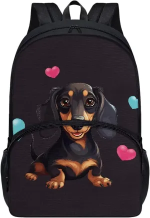 Black Dachshund Dog 17 Inch Kids Backpack Large Capacity Lightweight Dachshund Sausage Dogs Girls Backpack for School Elementary Middle School Bookbag Casual Travel Rucksack